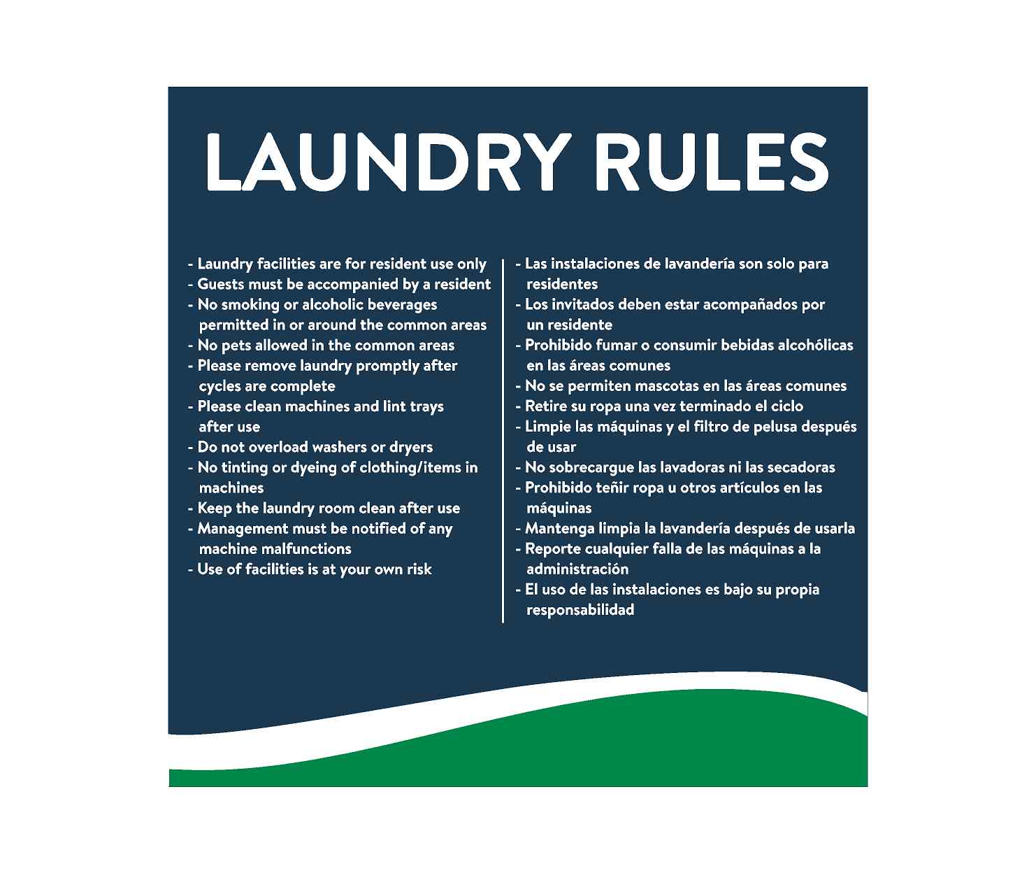 Laundry Rules Sign – Lakeshore Management