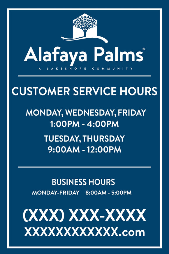 Office Hours Sign with Customer Service Hours
